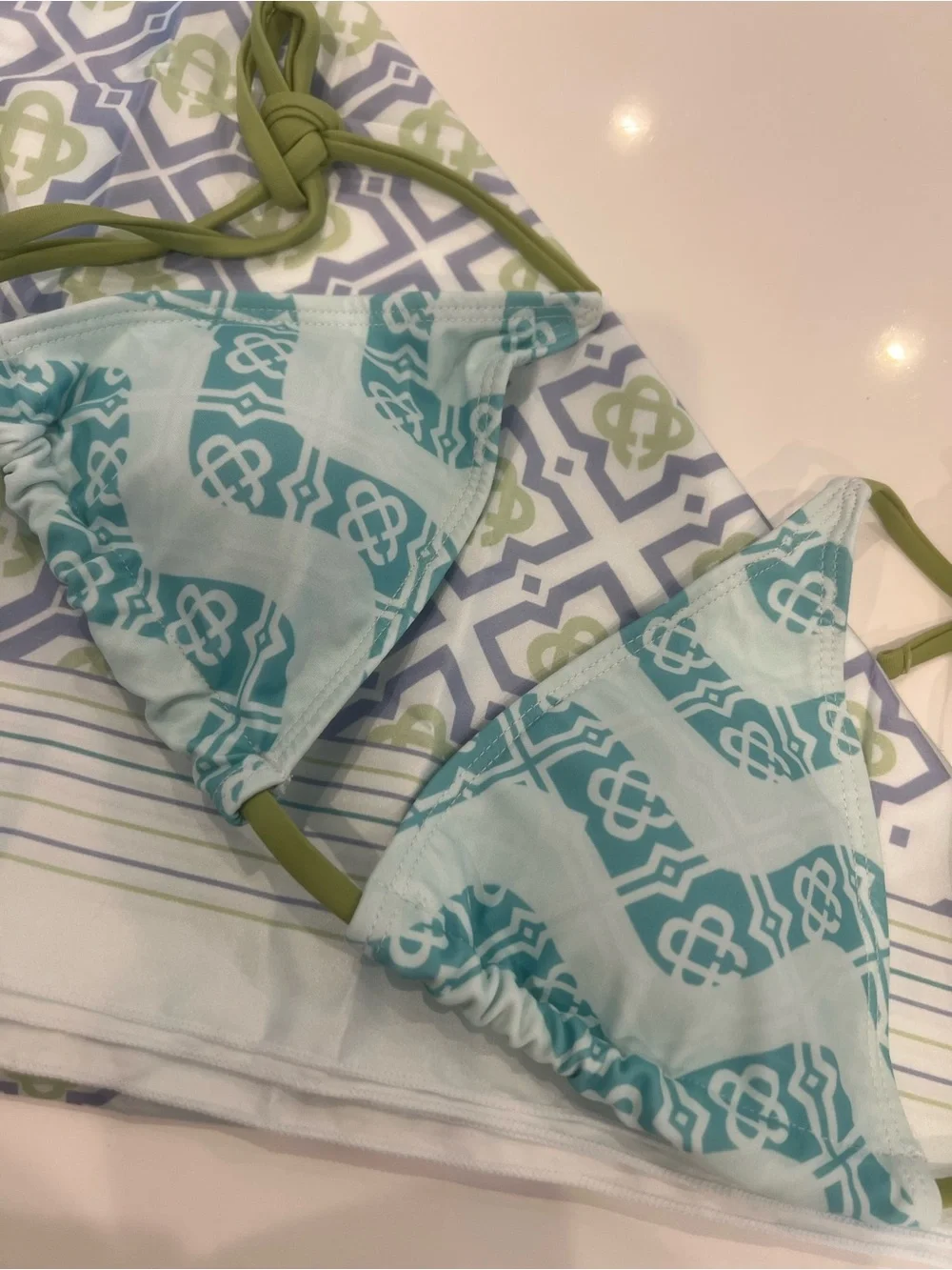 Casablanca  Aqua Patterned bikini set with matching sarong